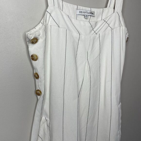 HEARTLOOM Rhea Dress Women XS Side Button Striped Mini Linen Blend Sleeveless - Picture 4 of 13